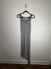 Vestido de día Michael Kors azul marino blanco a rayas alto bajo sin mangas causal para mujer talla XS