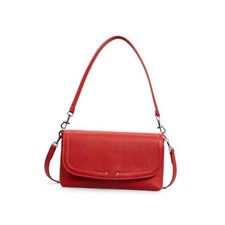 Bandolera pequeña de cuero genuino para mujer, cartera con rojo bombero