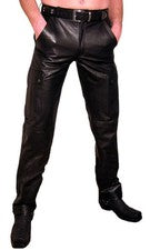 Pantalón de motociclista de cuero real para hombre - Pantalón de cuero negro con bolsillos estilo cargo