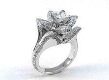 Anillo de compromiso Lotus de 3,35 quilates princesa diamante simulado oro...