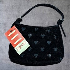 Mini bolso de mano Esprit de terciopelo con lentejuelas para mujer pequeño negro nuevo con etiquetas Y2K Toot Sweet