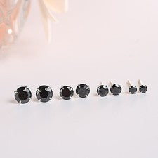 1 o 3 pares de pendientes negros plata de ley 925 3-8 mm circonitas