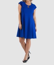 Vestido para mujer 24seven Comfort Apparel azul cuello redondo ojo de cerradura talla grande 1X