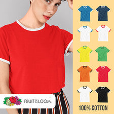 Camiseta para mujer con timbre lisa en blanco Fruta del telar estilo verano cuello redondo retro