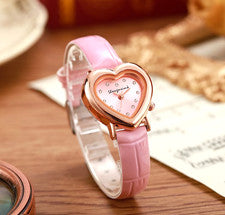 Reloj Rosa Mujer Vintage Esfera en Forma de Corazón Movimiento Analógico Regalo