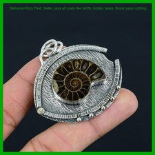 Colgante artesanal de plata de ley 925 con piedras preciosas fósiles de pera amonita regalo de esposa