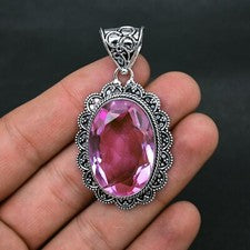 Colgante de plata de ley 925 con piedras preciosas de kuncita rosa hecho a mano joyería fina regalo para