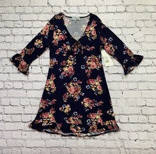 Nuevo con etiquetas Vestido Almost Famous Para Mujer M Floral Azul Marino Manga Larga