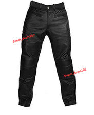 Pantalones de moto de cuero de cordero negros para hombre informales suaves calce ajustado ropa exterior estilo callejer