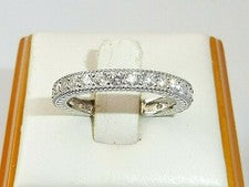 Anillo de eternidad de zafiro blanco corte brillante de plata 925 con diseño Art Deco para dama