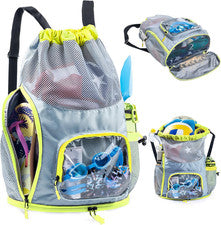 Mochila de malla con cordón y compartimento para zapatos, bolsa de natación de playa a prueba de arena
