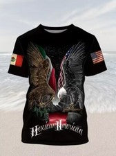 Camiseta Camisetas Negro Blanco Americano Volador Águila Calva Gráfico Moda Hombres