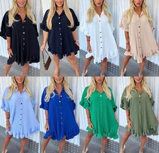 Mini Vestido Top Para Mujer Botón Dorado Plisado Volantes Verano Columpio Damas Calzoncillos