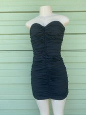 NUEVO VESTIDO DRAPEADO TUBO MODA ZARA Negro Algodón Sin Mangas Cremallera Talla M B1378