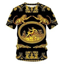 Camisetas de lujo estilo barroco con impresión 3D para hombre de moda cuello redondo manga corta.