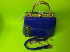 Cartera bandolera LA TERRE para mujer, adolescente azul con oro pequeña NUEVA