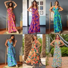 Moda 2024 Mujer Ropa Cuello en V Estampado Elegante Vestido Un Columpio Largo Halter