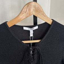 Vestido midi tejido acanalado con cordones Derek Lam 10 Crosby negro nuevo con etiquetas para mujer 6 ceñido al cuerpo