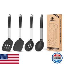 Paquete de 4 utensilios de cocina de silicona Bundlepro antiadherentes grandes sólidos