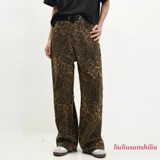 Hombres Moda Leopardo Gráfico Pantalones Cadera Hombre Sueltos Pierna Recta Fiesta Pantalones