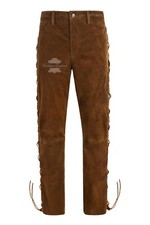 Pantalones de cuero con cordones de motociclista para hombre de gamuza de vaca tostada estilo motocicleta pantalones de 