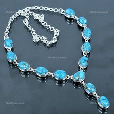 Collar de plata esterlina cobre azul turquesa piedra cadena garganta chakra joyería