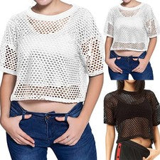 Bluse für freizeit See Sexy Sommer T-Shirt Durch Damen Bequem Mode Netz