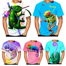 Novedad Camaleón Animal Impreso en 3D Camiseta Verano Hombre Moda Informal Prendas para el torso