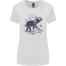 Camiseta estilo sacro elefante meditación tatuaje arte mujer corte ancho