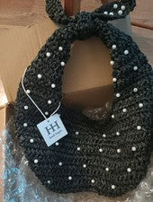 Nuevo con etiquetas Bolso Hobo Haute Hippie con Cuentas Negro con Acentos de Perla Bolso de Mano para Mujer