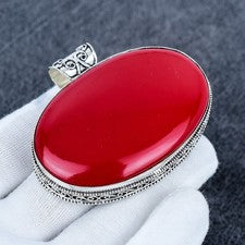Coral rojo, piedras preciosas de gran tamaño hechas a mano joyería de plata de ley 925 coral rojo regalo