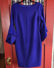 Vestido midi para mujer Vince Camuto azul real manga larga cremallera trasera talla 8 nuevo sin etiquetas