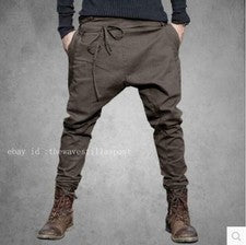 Moda Pantalones Largos Para Hombres Entrepierna Caída Harén Pantalones Hip Hop Sólidos Informales Retro