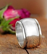 Banda giratoria de plata de ley 925 sólida y anillo hecho a mano llamativo todos los tamaños
