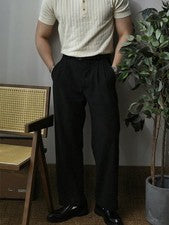 Pantalones de vestir de pierna recta resistentes a pliegues de color liso para hombre