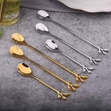 Juego de 1 cucharas de café y tenedor de postre Leaf Metal creativo