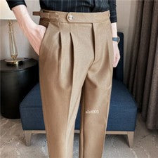 Pantalones de oficina para hombre Pantalones de cintura alta Bolsillos estilo empresarial Pantalones formales