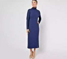 Vestido Midi Azul MUJER CON CONTROL Jersey Suave Manga Larga Cuello Simulado XL, 1X