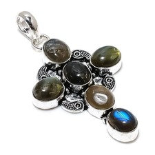 Colgante de joyería de plata de ley 925 hecho a mano con piedras preciosas de labradorita 2,68" W783