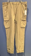 Pantalón jogger cómodo de lona caqui 38 X 27 para hombre, cintura elástica, bolsillos de carga