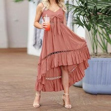 Vestidos informales huecos para mujer de moda vestido midi con tirantes 2022