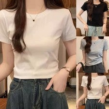 Moda de verano Essentials para mujer camisetas monocromáticas manga corta