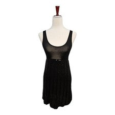 Mini Vestido Bebe Para Mujer Negro Rayón Tejido Lentejuelas S Cuello Redondo Fiesta Cóctel Y2K