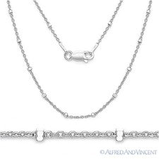 Collar de cadena de cable y cuentas de 1,9 mm chapadas en rodio de plata de ley 925 Italia