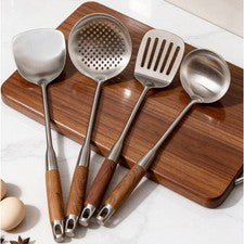 Juego de espátulas wok de acero inoxidable 316L con mango de madera para cocina