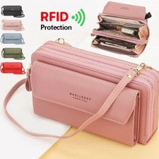 Bandolera de cuero para mujer Bolso de hombro Bolsas para teléfono Portatarjetas Cremallera Cartera Regalo