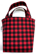 Mini bolso de mano/bolso de regalo forrado de tela hecho a mano estampado a cuadros negro y rojo nuevo