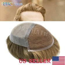 Peluca Swiss Lace Front para Hombres Toupee Sistema de Reemplazo de Cabello Humano Encaje y PU
