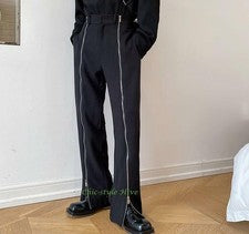Pantalones con cremallera para hombre Moda Punk Gótico Juvenil Informal Fiesta Pantalones negros