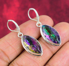 Pendientes únicos de plata esterlina maciza 925 con piedras preciosas de topacio místico hechas a mano